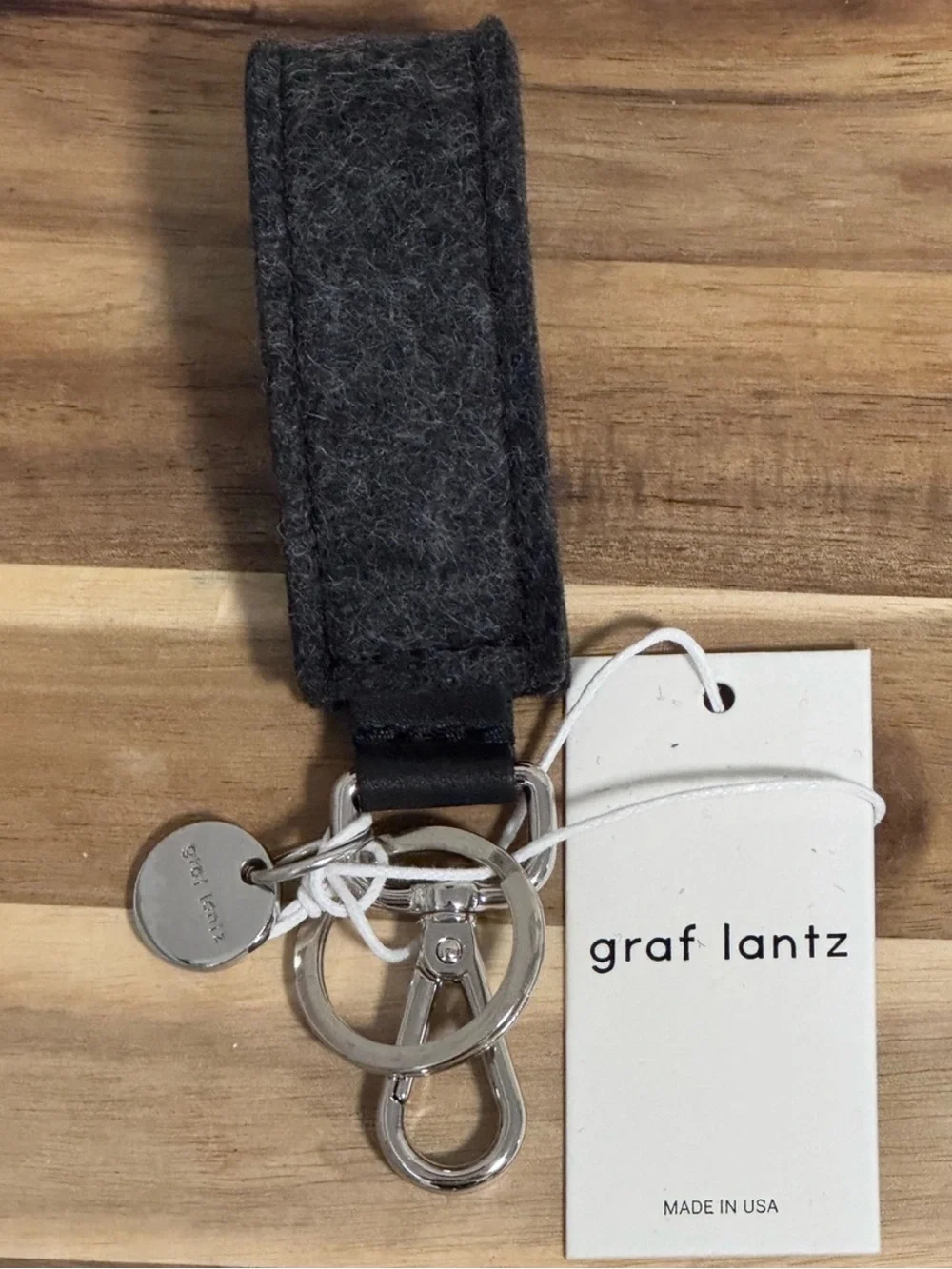 NWT Graf Lantz Merino Wool Felt Loop Key Fob Charcoal Black